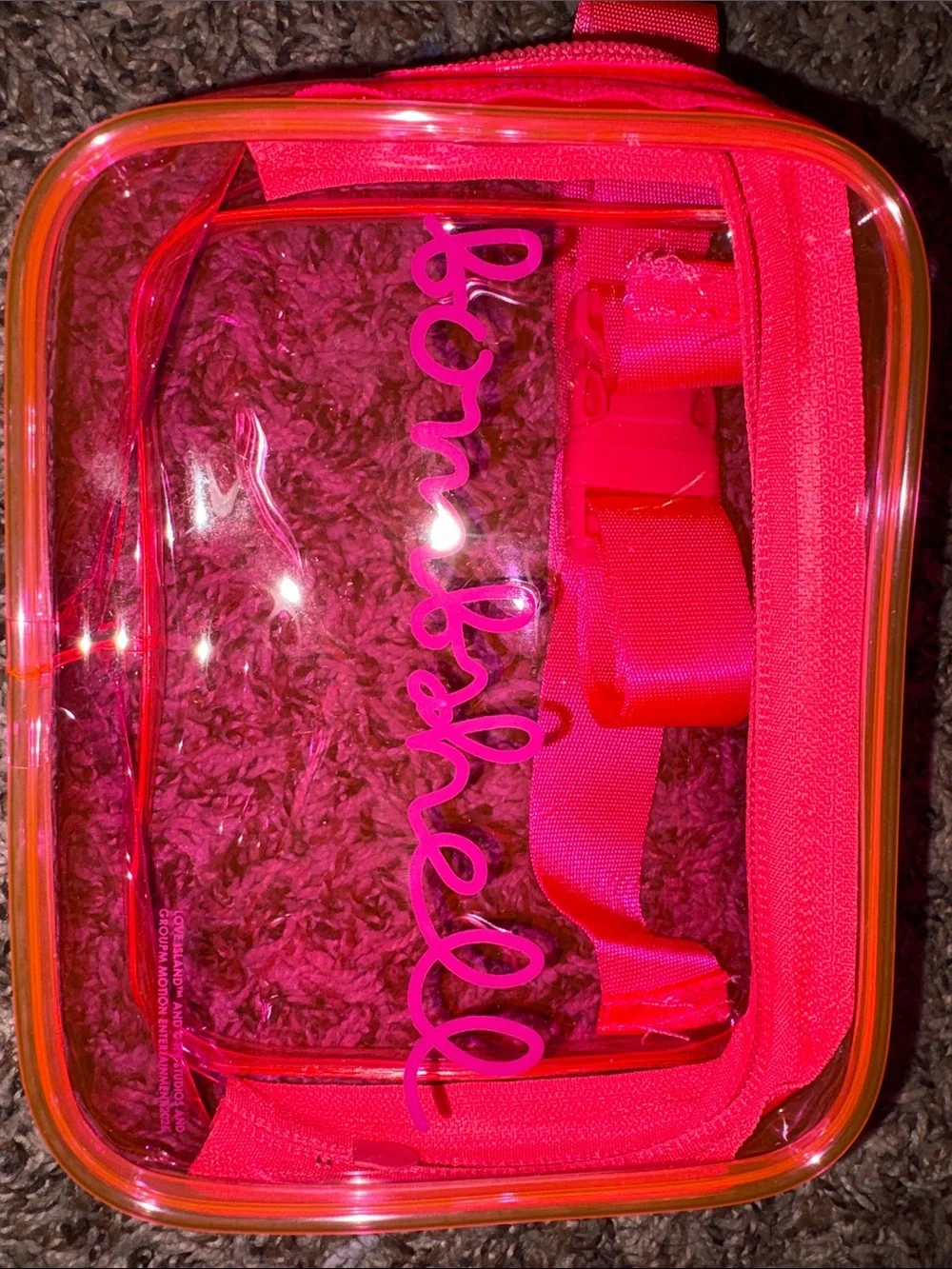 Pink Love Island 'Bombshell' Clear Cosmetic Pouch/Belt Bag with Zipper